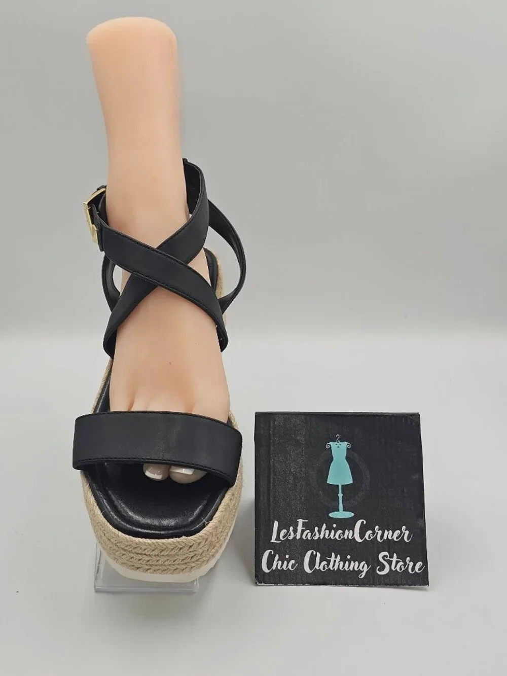 NWOB Michael Kors Women's Black Leather Lowry Espadrille Sandals Size 10 3720